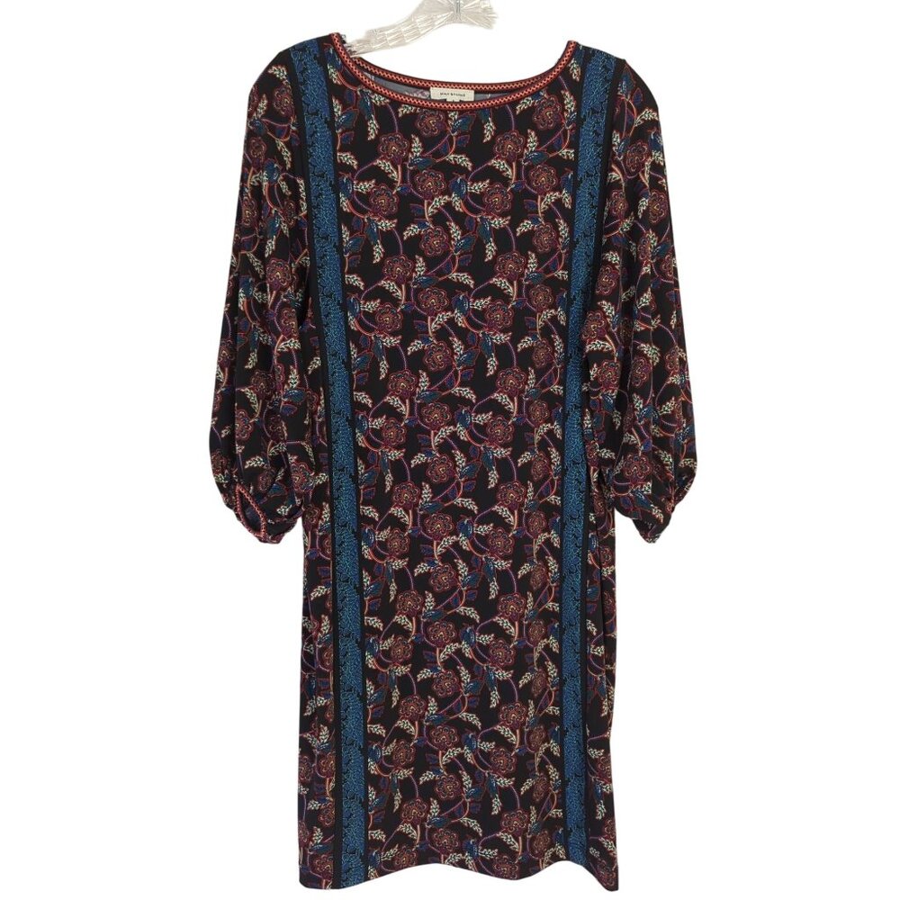 Max Studio Floral Pullover Shift Dress Size Small 3/4" Balloon Sleeves‎